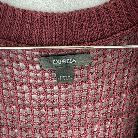 Y2K/90s Express Burgundy Knit Short Sleeve Button Up Cardigan Boho Chic Whimsy S - Picture 4 of 4